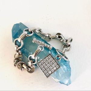 Sterling silver chain bracelet with pavé charm